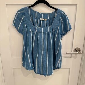 dylan Blue and White Striped Blouse
